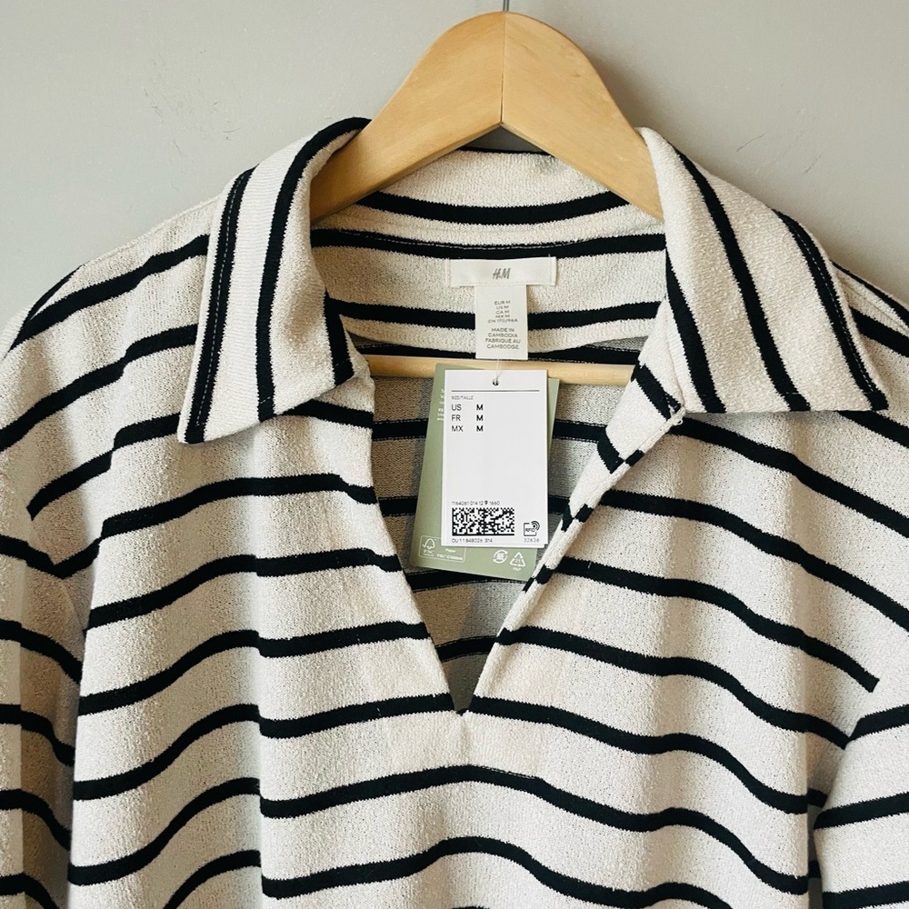 H&M Black and White Striped Polo NWT - Picture 3 of 6